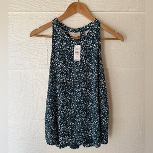 Loft Floral Tank Blouse Teal Sleeveless Keyhole Top Size S NWT